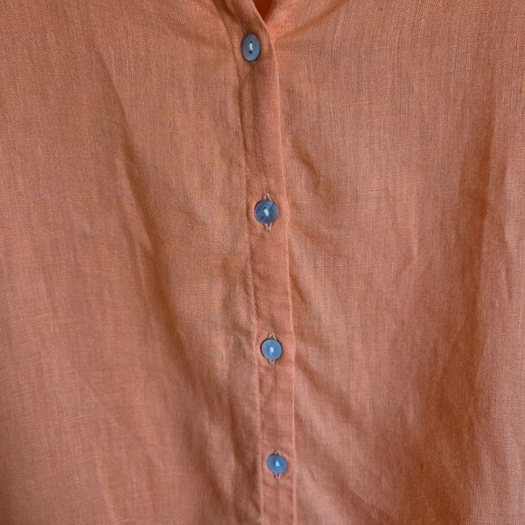 Joie 100% Linen Boxy Cropped Button Front Top Orange Women's Large Short Sleeves - Picture 6 of 9